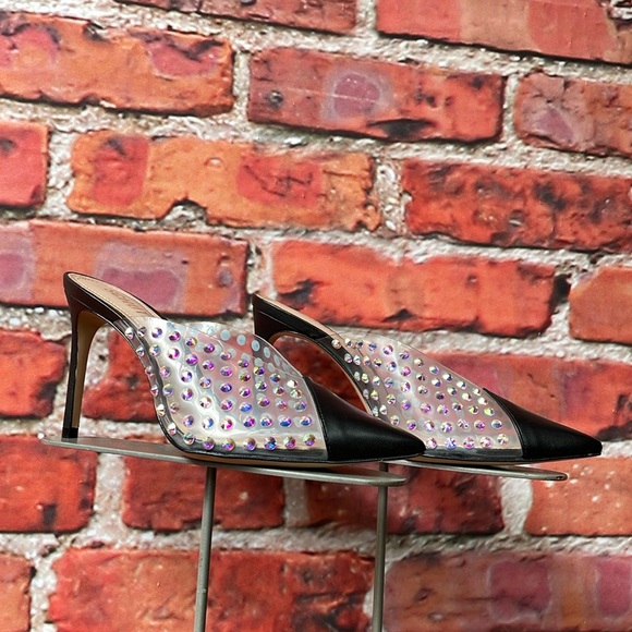 Schutz Greece Transparent / Black Pointed Toe Rhinestone Pumps - Picture 4 of 17